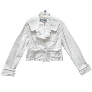 Y2K White Corduroy Crop Jacket Blazer Angel Bow Pockets Twee Coquette Youth Sz L
